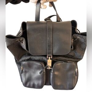 Gucci GG Nylon Backpack Black Monogram Cargo Pocket Jackie Lock